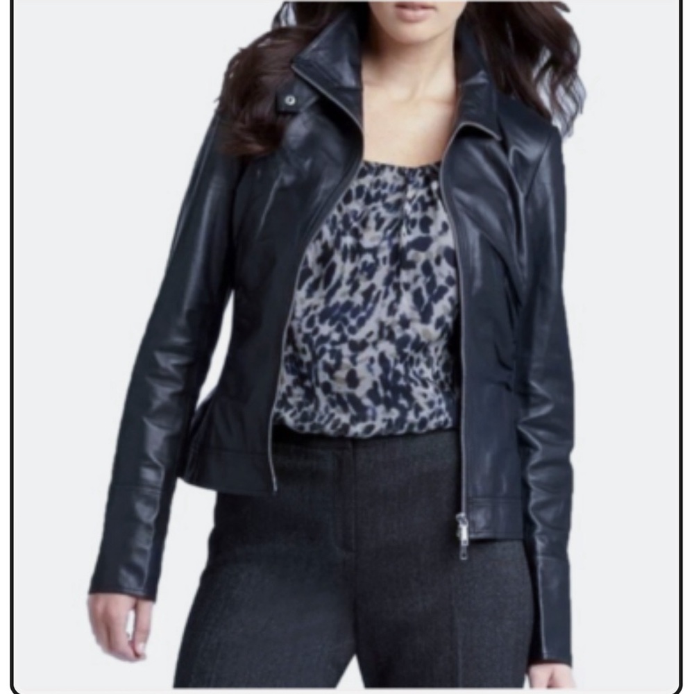 Lafayette 148 Napa navy lamb Leather Jacket size 8